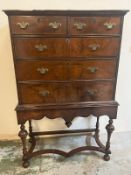 William and Mary style chest on stand, two short over three long (H150cm W97cm D47cm)