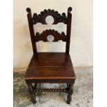 A Charles II style oak back stool/chair