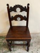 A Charles II style oak back stool/chair
