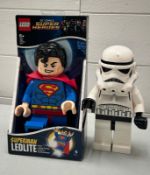Two LEGO LEDLite torches – Superman (BNIB) and Stormtrooper.