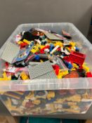 LEGO: Large volume of vintage LEGO in mixed sizes, pieces, and conditions; stored in a 40 x 59 x