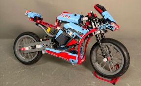 A Lego Technic street motorcycle set number 42036, unboxed and without instructions
