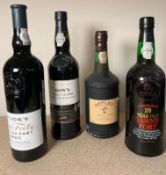 Five bottles of port to include a Taylors Terra Feita 2005 and a Dows Finest Reserve
