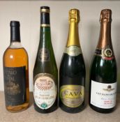 A bottle of Cremert Loire, a Castillo De Moral, a Chateau De La Cornilliere and a bottle of Cava