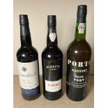 A Porto Gassiot white port, a Blandys Medeira and an Excedente Fortefield wine