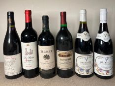 Six bottles of red wine to include a Fleurie 1999 and a Servet 1196