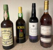 A Noval Old Cornation white port an Excedente Fortified wine, a Muscadet De Rivesaltes and a Madera