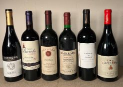 Six bottles of red wine to include Borolo 2013 and a Saint Emilion Grand Cru 2018