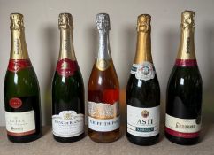 Five bottles of sparkling wine to include a Blanc De Blancs and a Griffiths Park sparkling rose