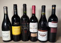 Six bottles of red wine to include a chateau Neuf Du Pape and La Chase Du Pape