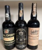 Three bottles of vintage port, A Quinta Do Noval 1978, a Delaforce 1975 and a Royal Oporto 1982