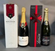 A boxed bottle of Bollingea Special Cuvee and a Lanson Black Label Brut Champagne