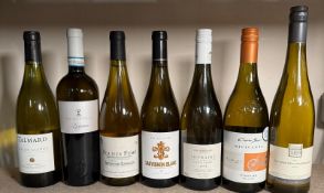 Seven bottles of white wine to include a Povilly Fume, a Fortnum and Mason Sauvignon and a