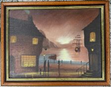 Moonlit harbour Scene, Oil Signed. James Downie (b.1949) British. Downie's work has been