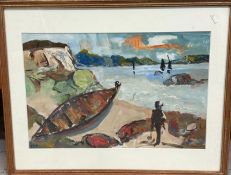 Scottish Shore Scene, Acrylic Signed RGH. Rachel Grainger Hunt (1956-2016) Irish. Known for her