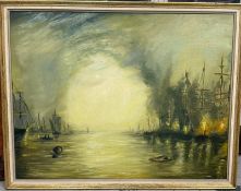 Naval Scene in the manner of JMW Turner, Oil Signed and dated '75. William Oaks (b.?) British.