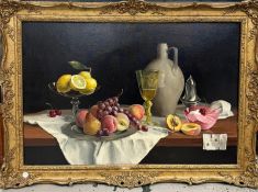 Still Life with Apples, Oil Signed. Deborah Jones (1921-2012) British. Frank Sinatra was a