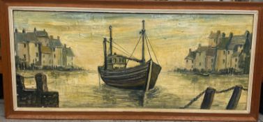 Tug on Mersey (3D) Oil Signed. Linda Poggio British. Liverpool based artist, known for her Liverpool