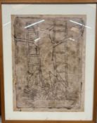 Ladders large mixed media label verso. Gordon Senior MRSS (b1942) British. His work concerns man’s