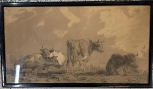 Landscape with Cattle, Print Signed Sydney Cooper in plate. Thomas Sydney Cooper (1803-1902)
