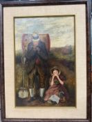 18th Century Resting Travellers, Oil Initialed and dated ' 77 Gallery Ontario Canada 47x63