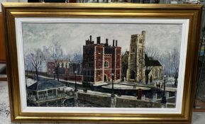 Lambeth Palace Oil Signed and label verso. Jeremy King (1933-2020) British. 130x87