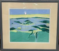 Islands on the Firth, Acrylic Signed and label verso. Stewart Marshall Lees, RWS, RSW, ROI (1926-