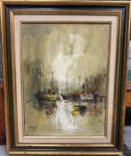 Harbour Scene, Oil on Canvas. Signed. John Bampfield (b.1947) British. Based in Cornwall since 1968.