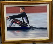 Olympics I, Acrylic (Rower) Dated ' 01. Tim Dolby (1954-2022) British. Surrey based, Dolby was known