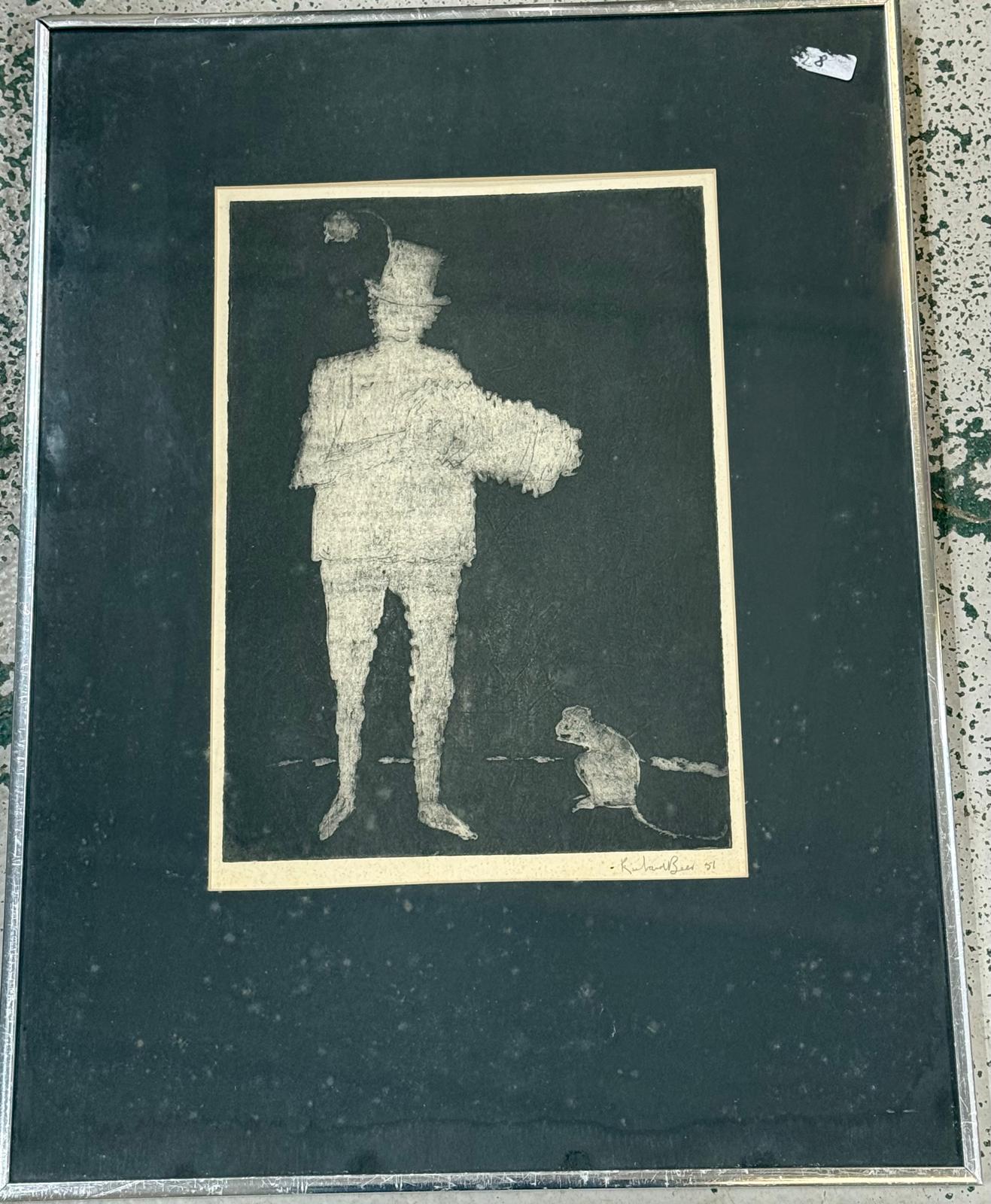 'The Performer', Mono etching Signed and dated '51. Richard Beer (1928-2017) British. 39x52