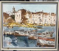 Toulon harbour , Acrylic Signed. Bernard Dufour (1922-2016) French. A notable French painter.49x42