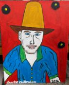 Man in a Tall Hat, Acrylic Signed and dated 2014. Charlie Chittenden (b.?) British. Chittenden is