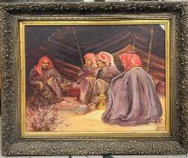 Beduoin Tent Scene, Oil Signed and dated '47. Robert Barnete (1931-2006) New York, US. 54x45