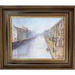 Bruges Canal Scene, Oil Signed. Michael Ewart (b1940) British. Ewart has taken inspiration from