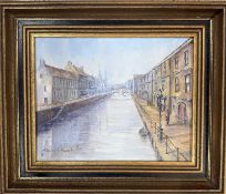 Bruges Canal Scene, Oil Signed. Michael Ewart (b1940) British. Ewart has taken inspiration from