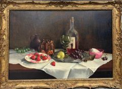 Still Life with Grapes, Oil Signed. Deborah Jones (1921-2012) British. Frank Sinatra was a
