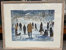 Richmond Park Snow Scene, Acrylic Signed. Edward McDaid (b.1953) British. McDaid is a based in
