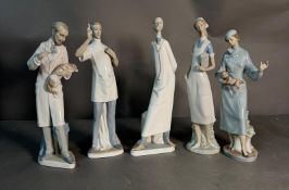 A selection of five Lladro figures depicting individuals from medical and veterinary world.