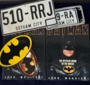 Two official book companions to Tim Burton, Batman, together with two Gotham City number plates