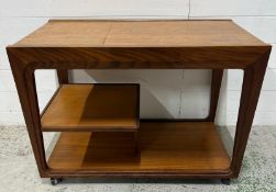 A Mid Century teak drinks trolley or bar cart (H60cm W83cm D46cm)