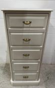 A white contemporary five-drawer tall boy (H112cm W47cm D47cm)
