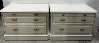 A pair of white contemporary two drawer bedside tables (H56cm W75cm D47cm)