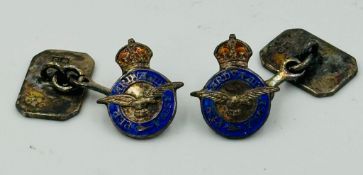 A pair of Royal Air Force silver and enamel cuff links.