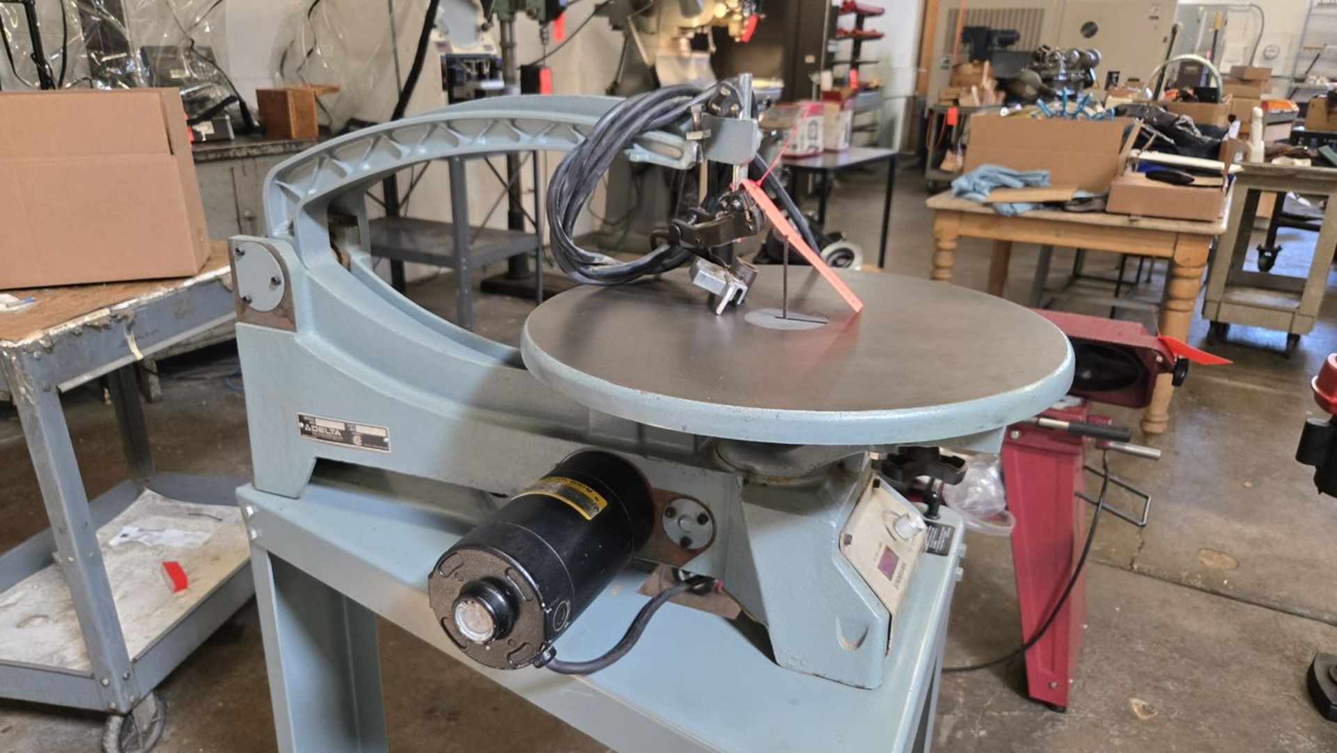 Delta Cat. No. 40-601 Bench-Top Scroll Saw, S/N: S6L52571; 115-VAC, 1.3 Amps, with Stand