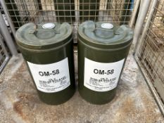 2 x 25 Litre Drums of OM 58 compressor oil, unissued from MoD Reserve Stocks