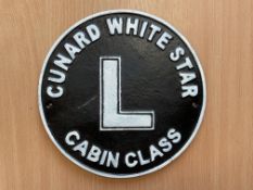 Cast Iron Cunard White Star Line Cabin Class Plaque (Titanic) 25 Cm Dia