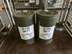 2 x 25 Litre Drums of OM 11 Turbine Oil, unissued from MoD Reserve Stocks