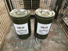 2 x 25 Litre Drums of OM 58 compressor oil, unissued from MoD Reserve Stocks
