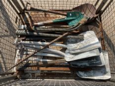 1x Stillage of 20 Shovels, Axes, Hammers, Crow Bars etc.