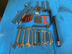 1x Stillage of Assorted Tools including Spanners, Screwdrivers, Padlocks etc.